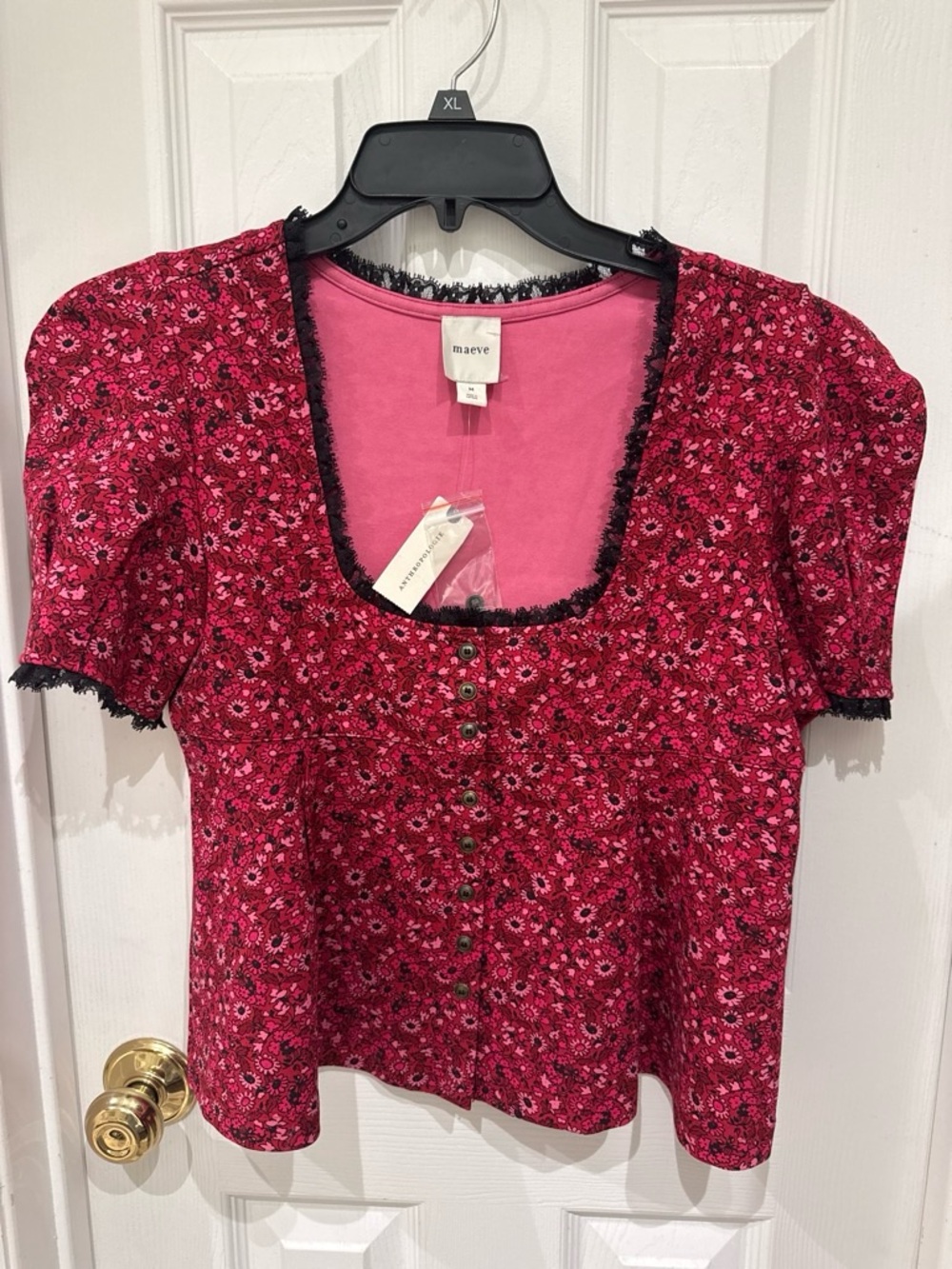 Anthropologie Maeve Fuchsia Pink Floral Scoop-Neck Blouse